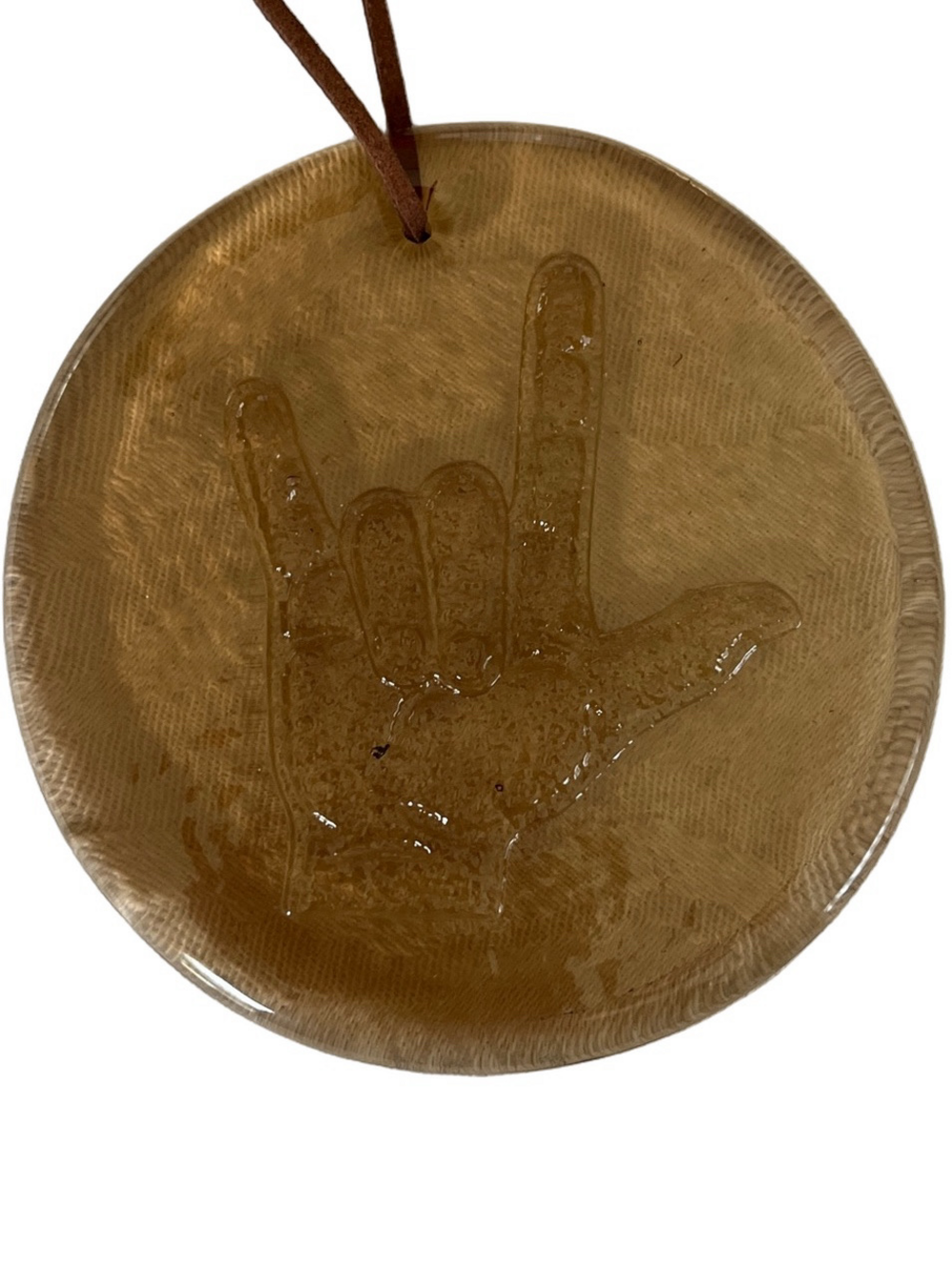 BLENKO Vintage Pale Amber Glass Suncatcher with 'Love' Hand Motif - Picture 2 of 6